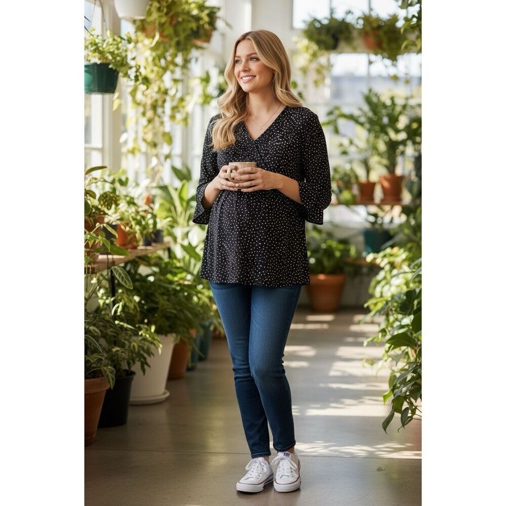 Motherhood black blouse white polka dots